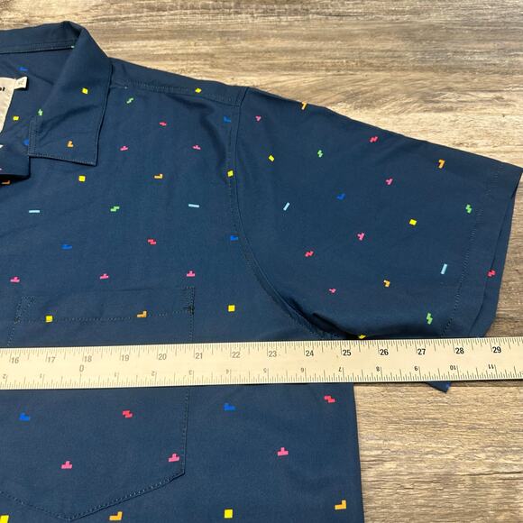 Geek Tropical Tetris Video Game Blue Mens XL AOP Chest Pocket Button Up Shirt - Picture 5 of 8